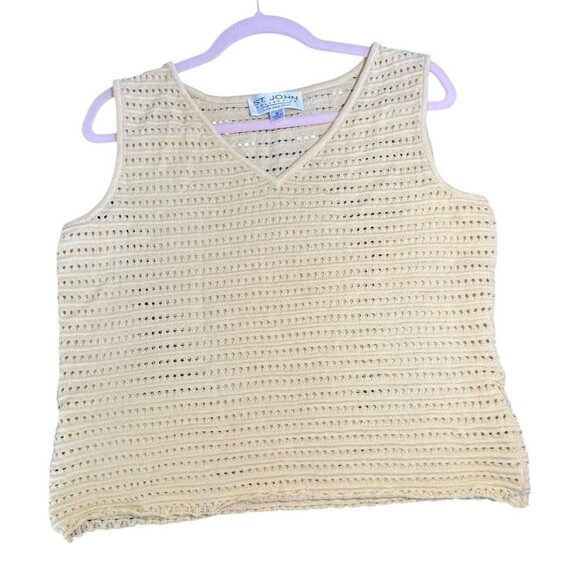 St John Collection Butter Yellow Shirt Tank Crochet Eyelet Top Womens Medium - Picture 11 of 12
